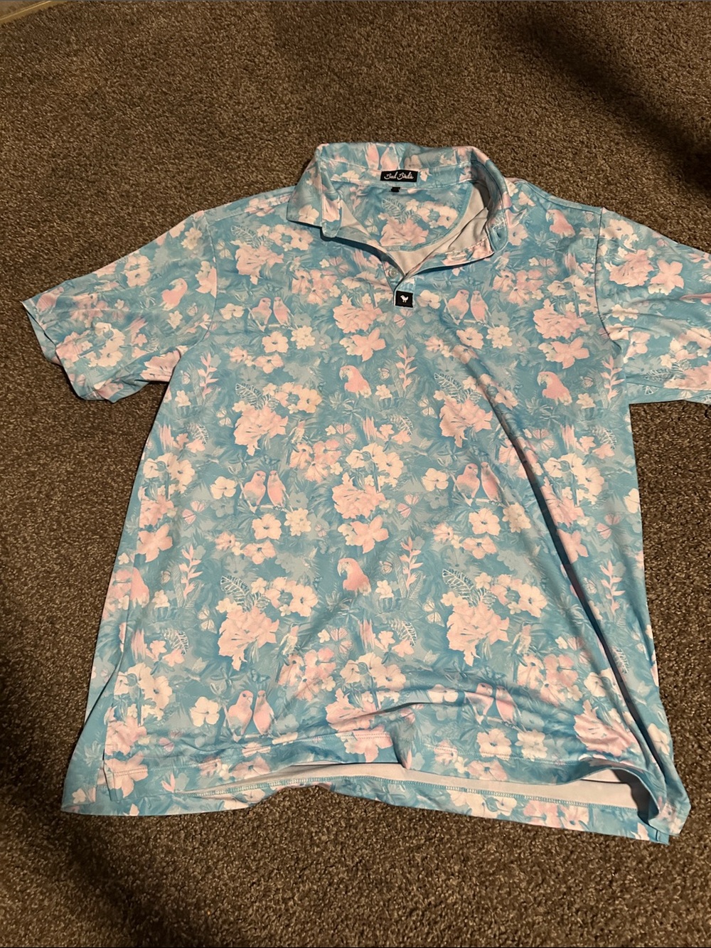 Bad Birdie Light Blue Polo with Pink Floral Print